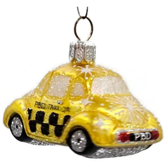 Patricia Breen Miniature Taxi Yellow Snowflakes Signed Christmas Tee Ornament - Picture 8 of 11